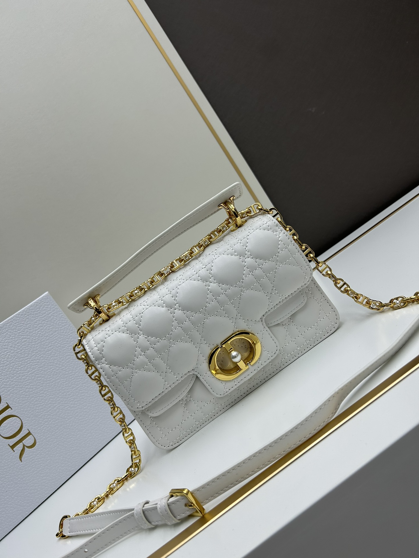 Replica DIOR - Small Dior Jolie Top Handle Bag Latte Cannage Calfskin