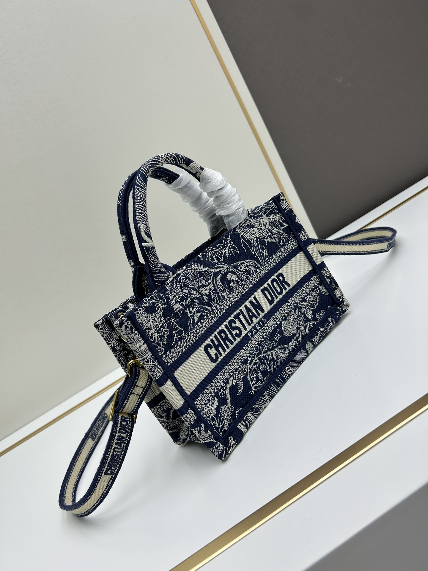 Replica DIOR - Mini Vertical Dior Book Tote Blue Toile De Jouy Reverse Embroidery