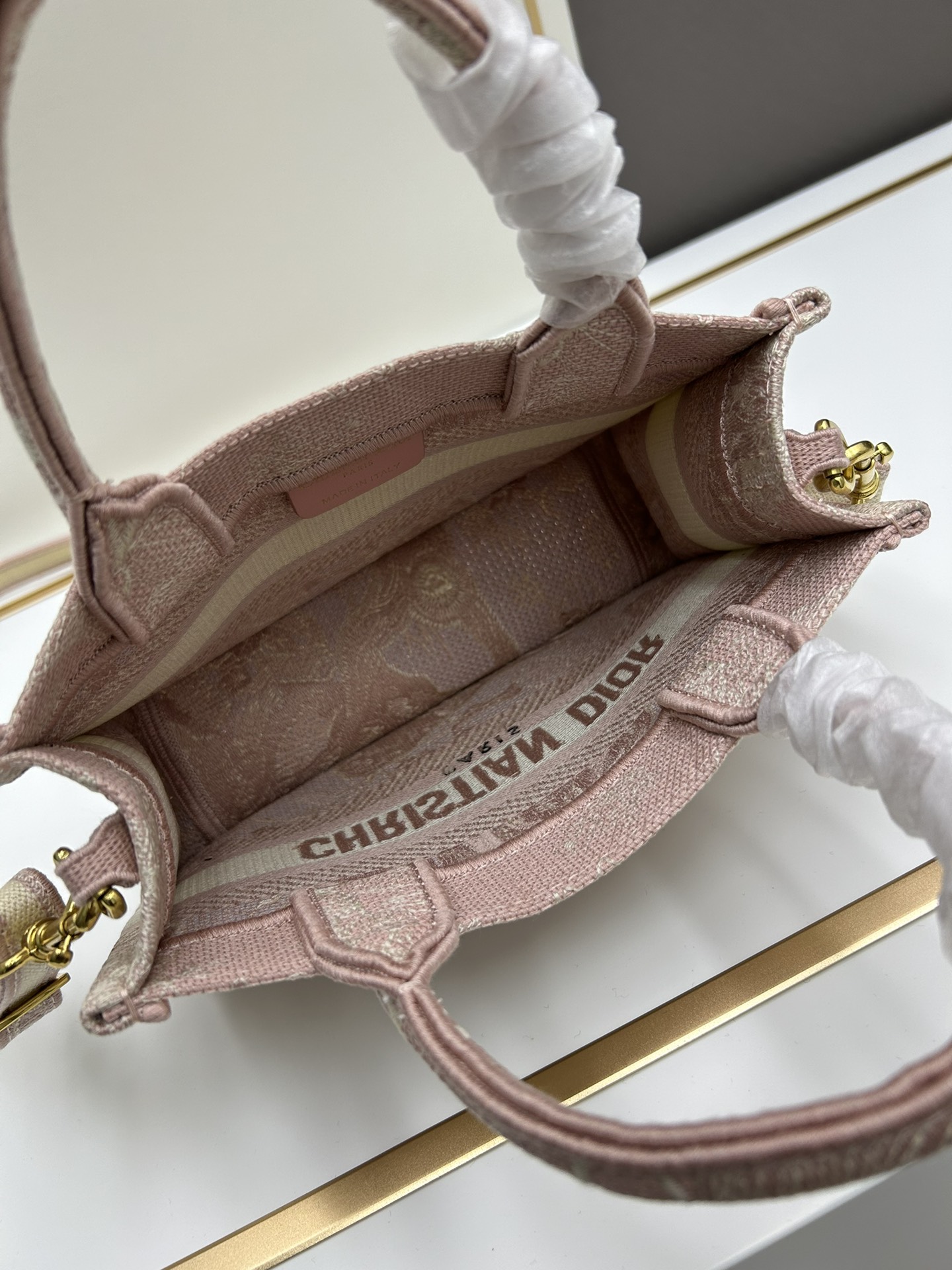 Replica DIOR - Mini Dior Book Tote Pink Toile De Jouy Reverse Embroidery
