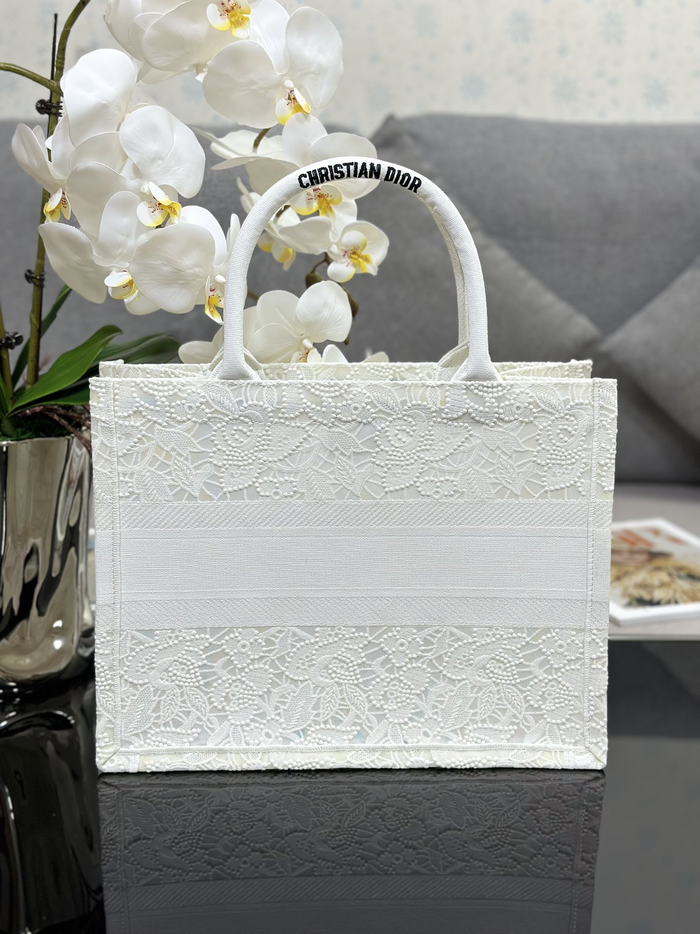 Replica DIOR Book Tote medium lace white shopping bag