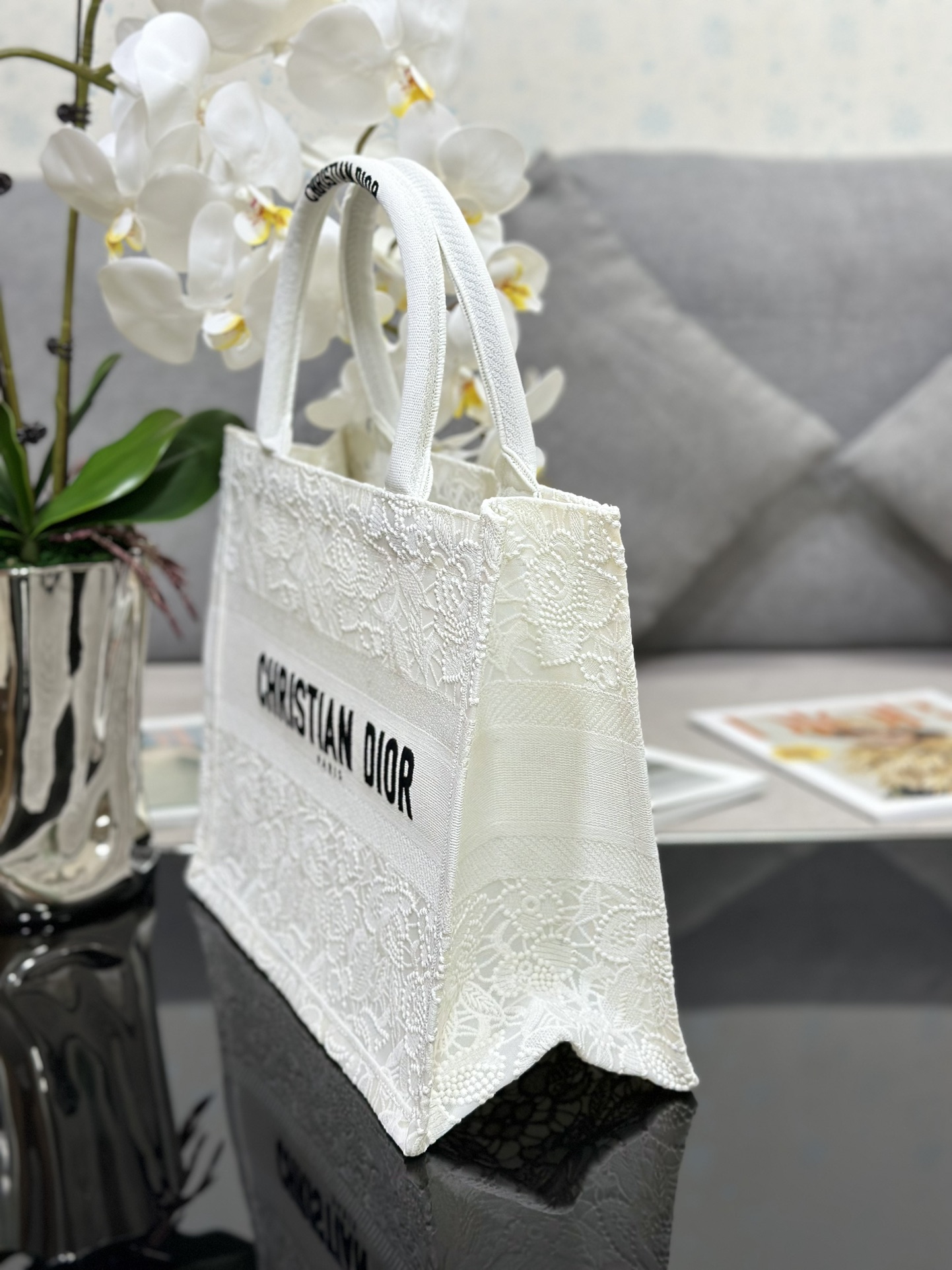 Replica DIOR Book Tote medium lace white shopping bag