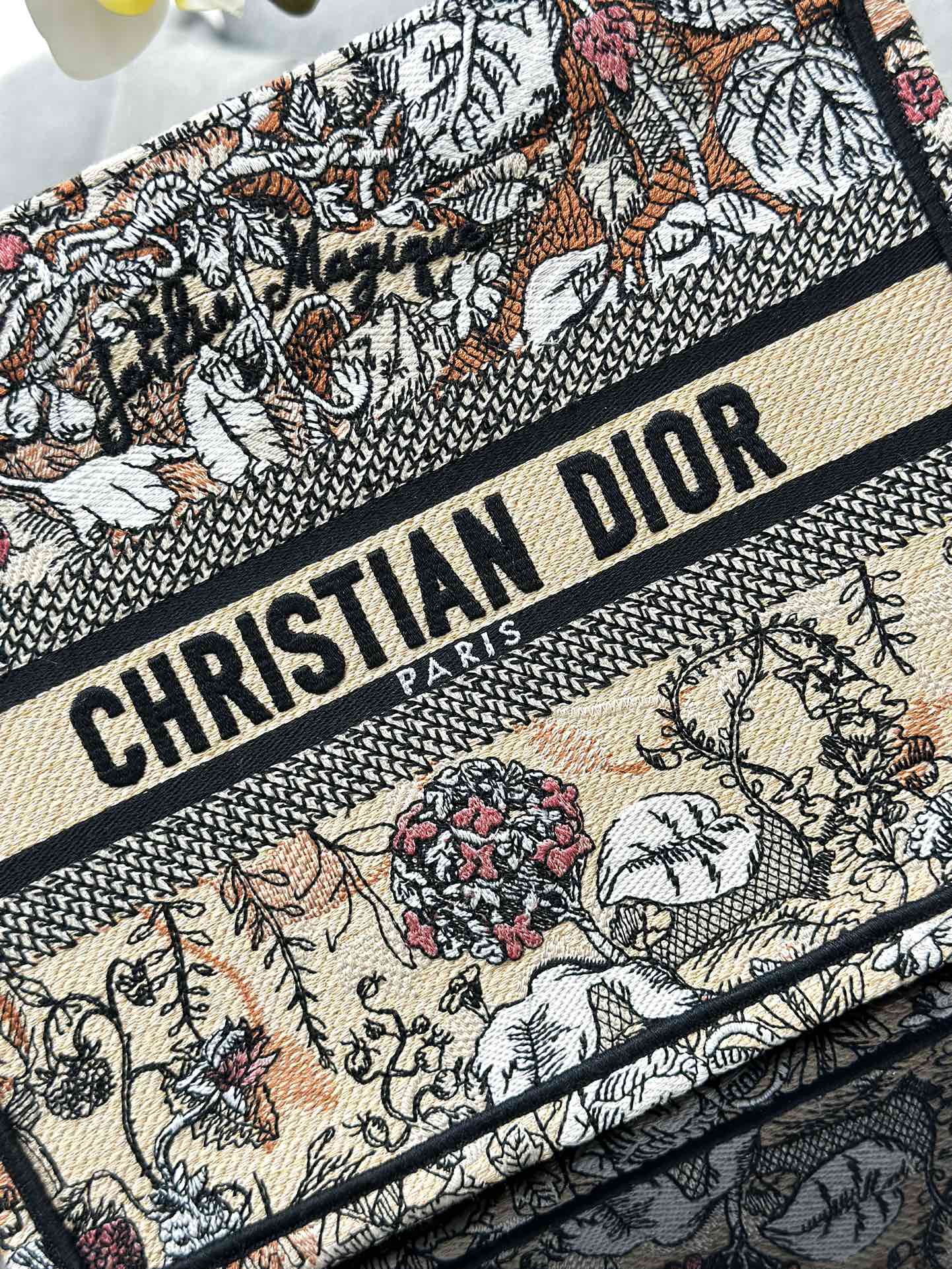 Replica Christian Dior BOOK TOTE Flower Patterns Casual Style Unisex Canvas Street Style A4 (M1265ZRZI_M973)