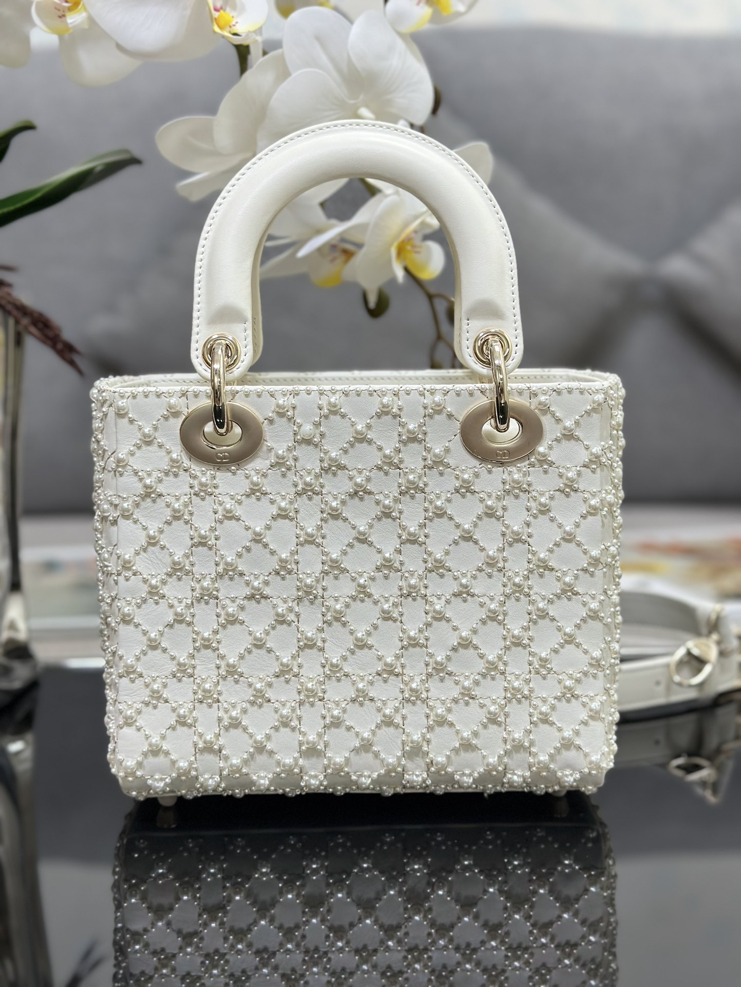 Replica Lady DIOR Bag with Four squares embroider half a pearl