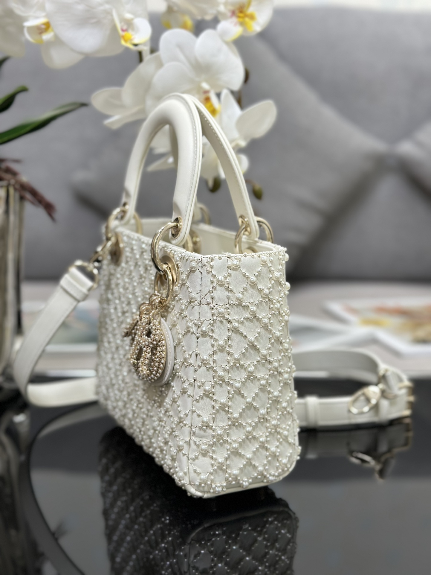 Replica Lady DIOR Bag with Four squares embroider half a pearl