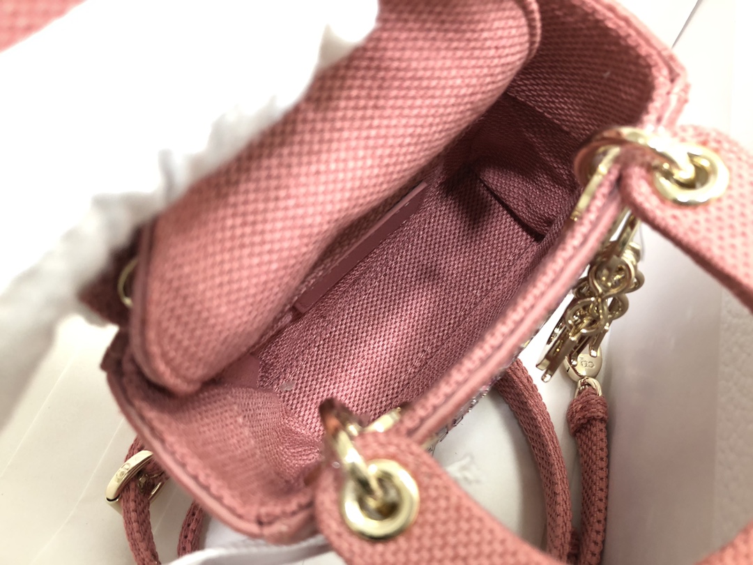 Replica Lady Dior Bag Dark Pink Metallic Canvas Embroidered with Multicolor Crystals