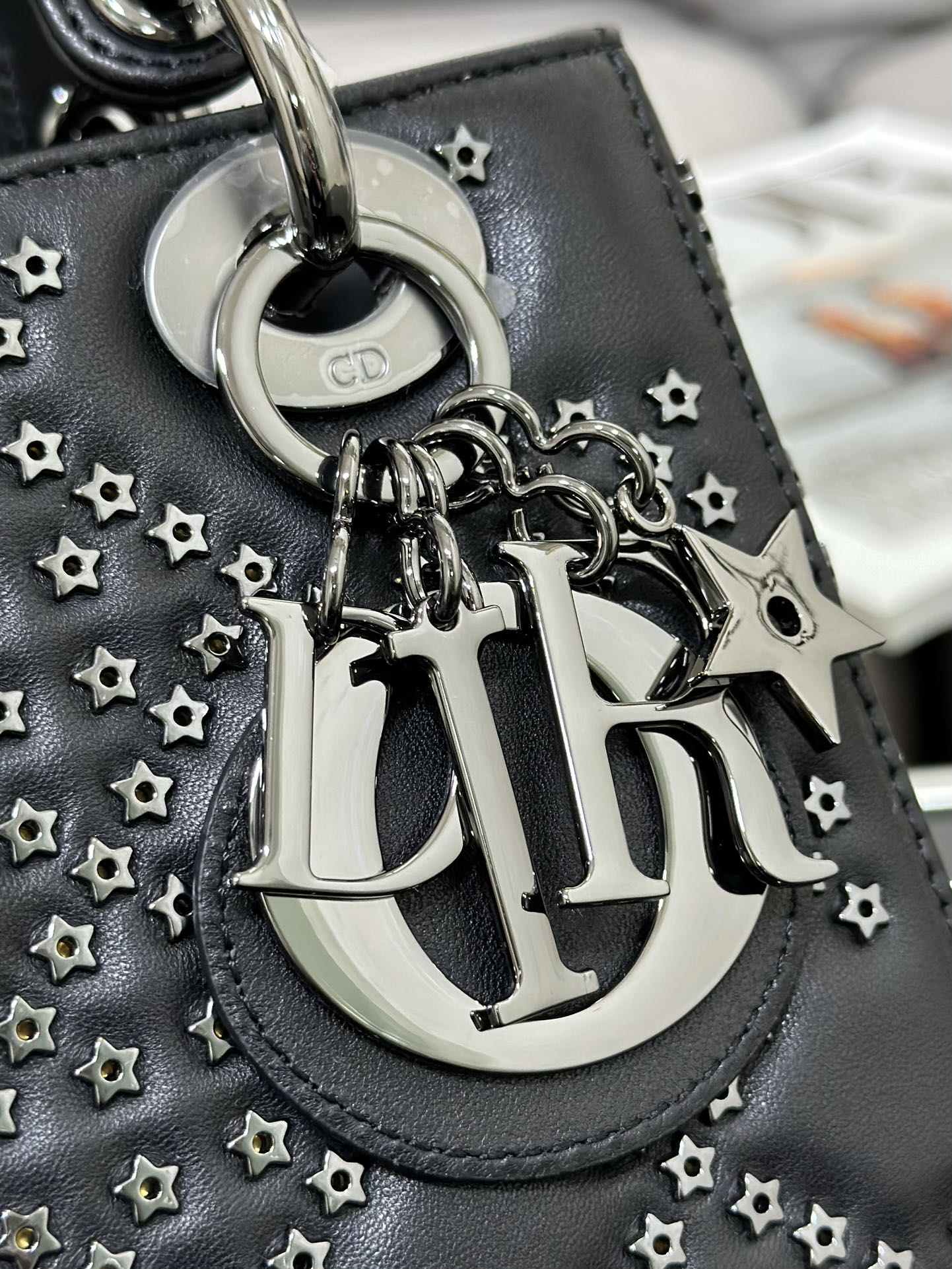 Replica DIOR Mini Lady Dior Bag Black Lucky Star Cannage Lambskin