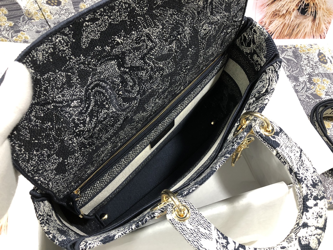 Replica DIOR - Medium Lady D-lite Bag Beige And Black Toile De Jouy Soleil Embroidery