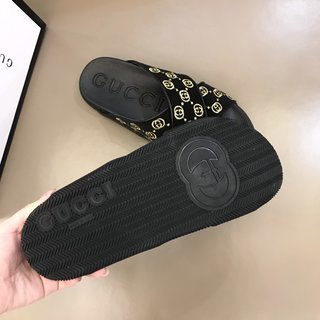 Replica Gucci Slipper in Black with Brown Logo