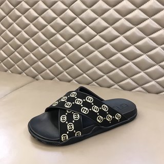 Replica Gucci Slipper in Black with Brown Logo