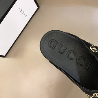 Replica Gucci Slipper in Black with Brown Logo