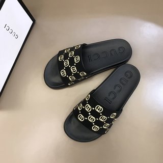 Replica Gucci Slipper in Black with Brown Logo