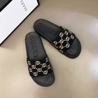 Replica Gucci Slipper in Black with Brown Logo