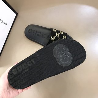 Replica Gucci Slipper in Black with Brown Logo