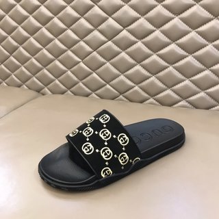 Replica Gucci Slipper in Black with Brown Logo