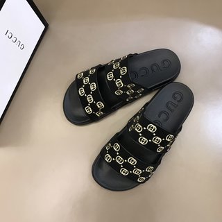 Replica Gucci Slipper in Black with Brown Logo