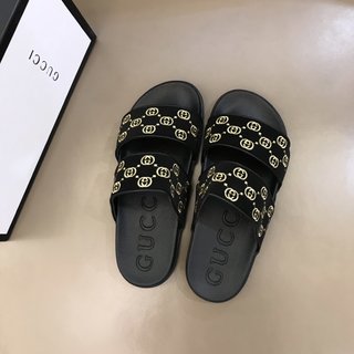 Replica Gucci Slipper in Black with Brown Logo