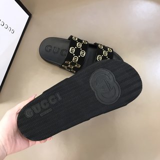 Replica Gucci Slipper in Black with Brown Logo