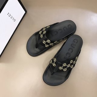 Replica Gucci Slipper in Black with Brown Logo