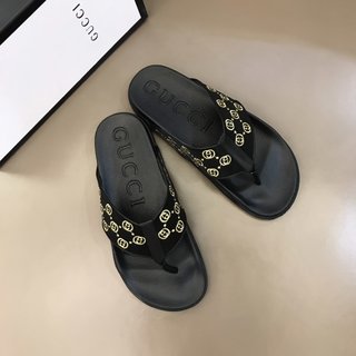 Replica Gucci Slipper in Black with Brown Logo