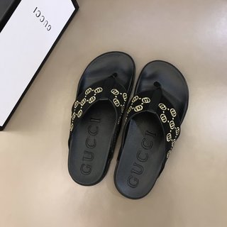 Replica Gucci Slipper in Black with Brown Logo