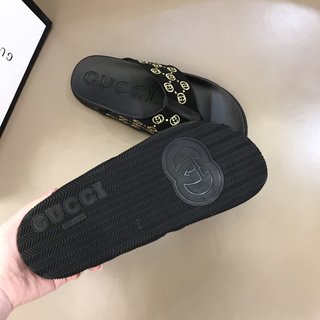 Replica Gucci Slipper in Black with Brown Logo