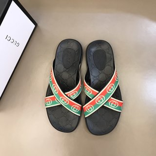 Replica Gucci Slipper in Black with Red and Green Logo