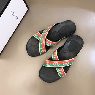 Replica Gucci Slipper in Black with Red and Green Logo