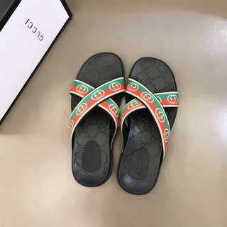 Replica Gucci Slipper in Black with Red and Green Logo