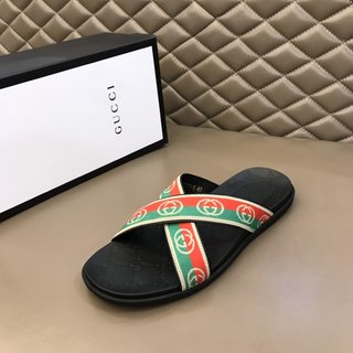 Replica Gucci Slipper in Black with Red and Green Logo