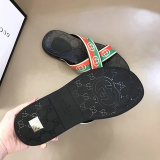 Replica Gucci Slipper in Black with Red and Green Logo