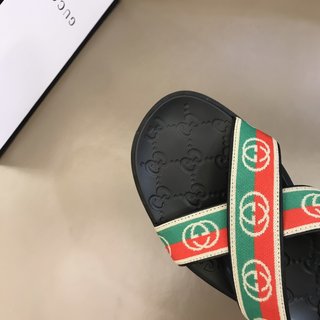 Replica Gucci Slipper in Black with Red and Green Logo