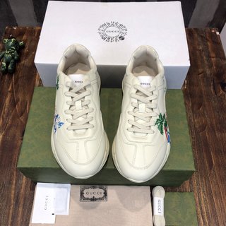 Replica Gucci Ladies Rhyton Ivory Leather Logo Sneakers