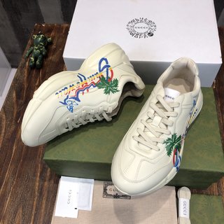 Replica Gucci Ladies Rhyton Ivory Leather Logo Sneakers