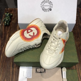 Replica Gucci White Leather Rhyton Logo Lace Sneakers