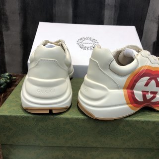 Replica Gucci White Leather Rhyton Logo Lace Sneakers