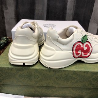 Replica Gucci Kids Trainers - Ivory Leather Apple Print Rhyton Trainers