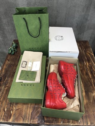 Replica GUCCI Aria 100th Anniversary Rhyton Sneakers Printed Leather Red