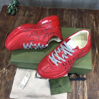 Replica GUCCI Aria 100th Anniversary Rhyton Sneakers Printed Leather Red