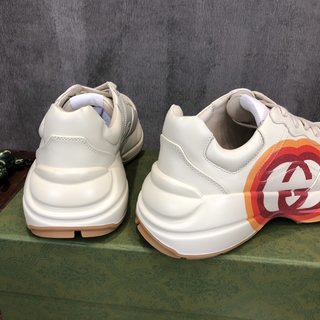 Replica Gucci Neutrals Interlocking G Logo Leather Chunky Sneakers w/ Tags