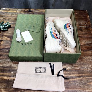 Replica Gucci Neutrals/ Pattern Print Rython Chunky Sneakers