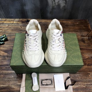 Replica Gucci Neutrals/ Pattern Print Rython Chunky Sneakers