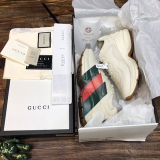 Replica Gucci Cream Leather Rhyton Low Top Sneakers