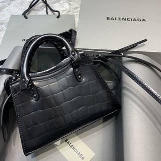 Replica BALENCIAGA Calfskin Crocodile Embossed Neo Classic Hardware Mini City Black