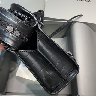 Replica BALENCIAGA Calfskin Crocodile Embossed Neo Classic Hardware Mini City Black