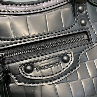 Replica BALENCIAGA Calfskin Crocodile Embossed Neo Classic Hardware Mini City Black