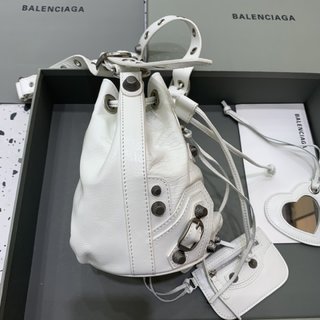 Replica Balenciaga Le Cagole Xs Lambskin Bucket Bag, White, Women's, Handbags & Purses Bucket Bags