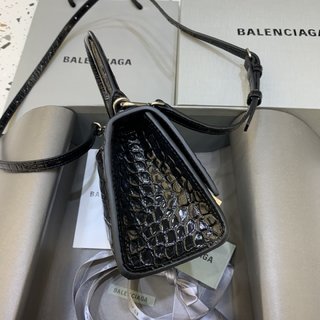 Replica Balenciaga Hourglass Xs Top Handle Bag - Noir Croc/Gold