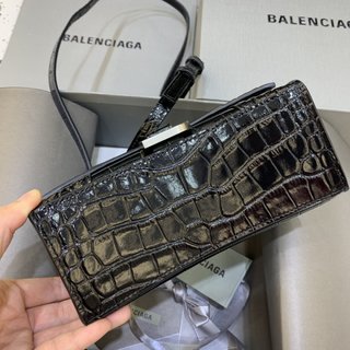 Replica Balenciaga Hourglass Xs Top Handle Bag - Noir Croc/Gold