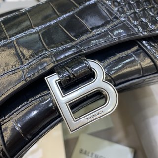 Replica Balenciaga Hourglass Xs Top Handle Bag - Noir Croc/Gold