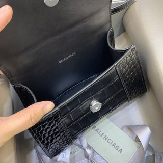 Replica Balenciaga Hourglass Xs Top Handle Bag - Noir Croc/Gold